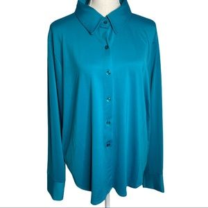 Susan Graver Blue/Aqua Button Front Blouse XL